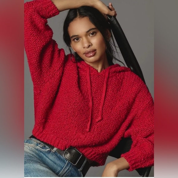 Pilcro Sweaters - Pilcro Anthropologie Sailcloth Hooded Sweater – Raspberry Red, Size XS